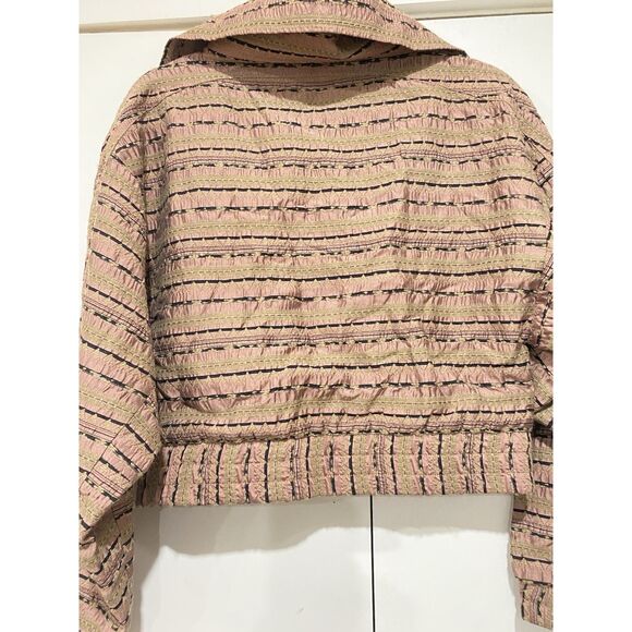 Intermix Top Silk Womens Sz 4 Long Sleeves Crop 1/2 Zip Pink Brown Geometric - Picture 13 of 16